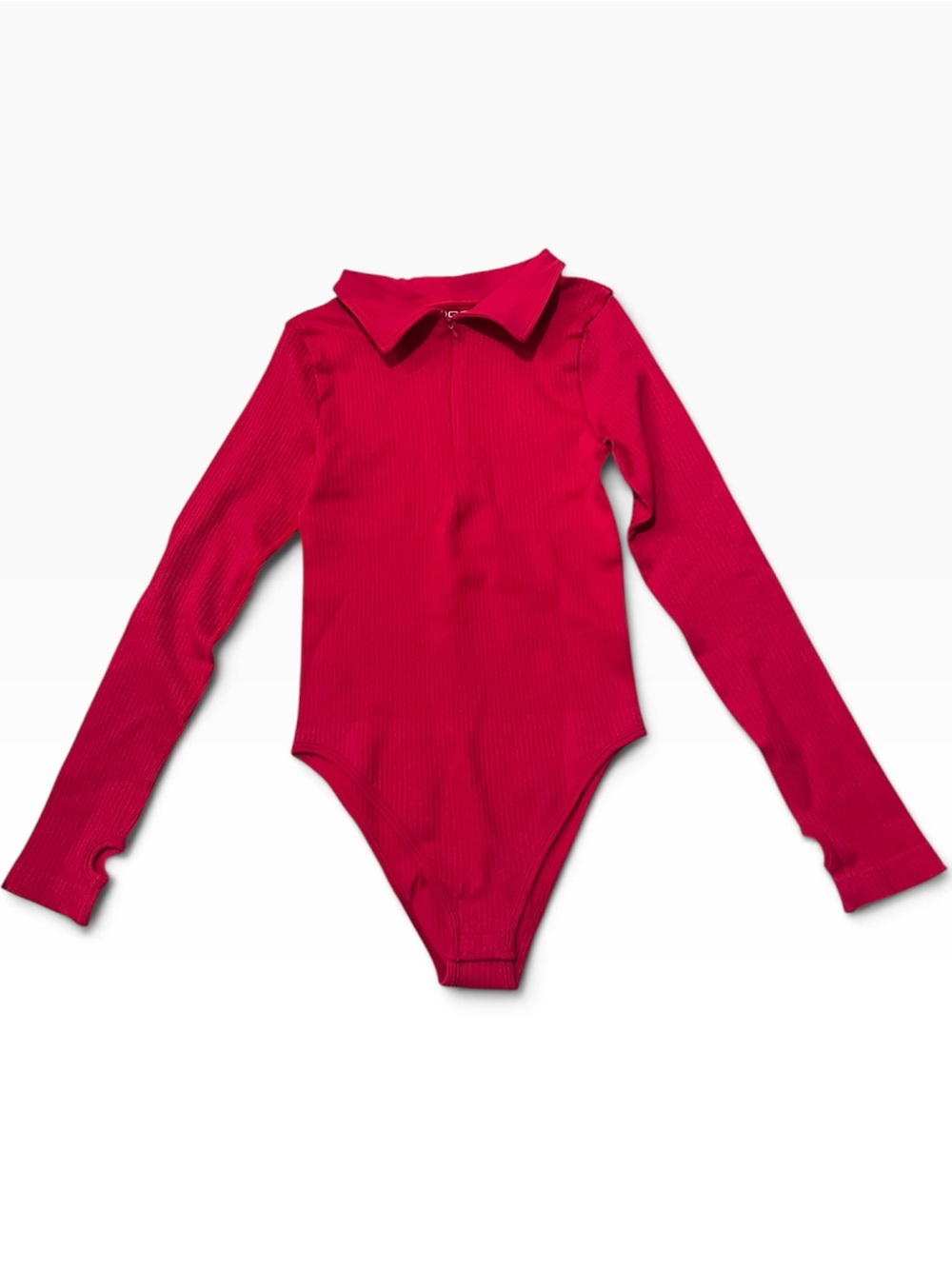OQQ Collared Ribbed Half-Zip Long Sleeve Bodysuit NWOT Size Small